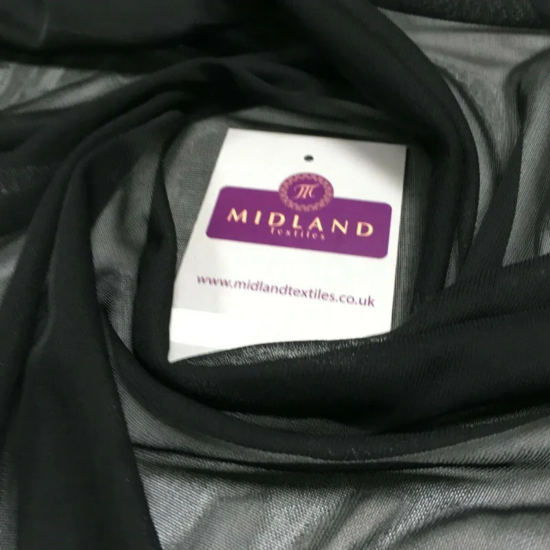 Plain Black 2-Way Stretch Powermesh Net Mesh Fabric 147cm M720-65