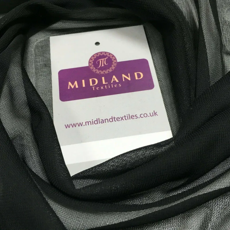 Plain Black 2-Way Stretch Powermesh Net Mesh Fabric 147cm M720-65