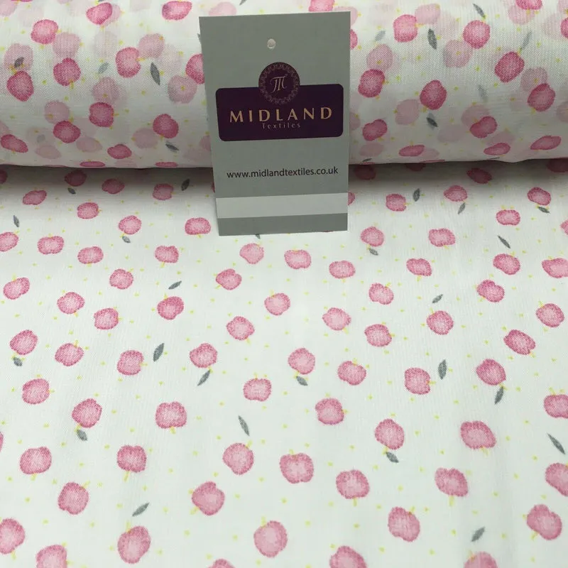 White & Pink apple printed Crepe chiffon Dress Fabric 150 cm Wide MK1190-1 Mtex