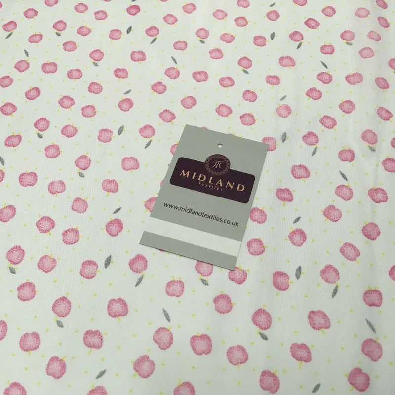 White & Pink apple printed Crepe chiffon Dress Fabric 150 cm Wide MK1190-1 Mtex
