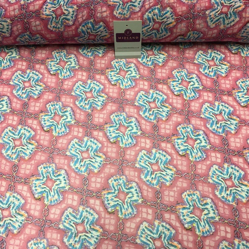 Pink Geometric Printed Crepe chiffon Dress Fabric 150 cm MK1190-31 Mtex