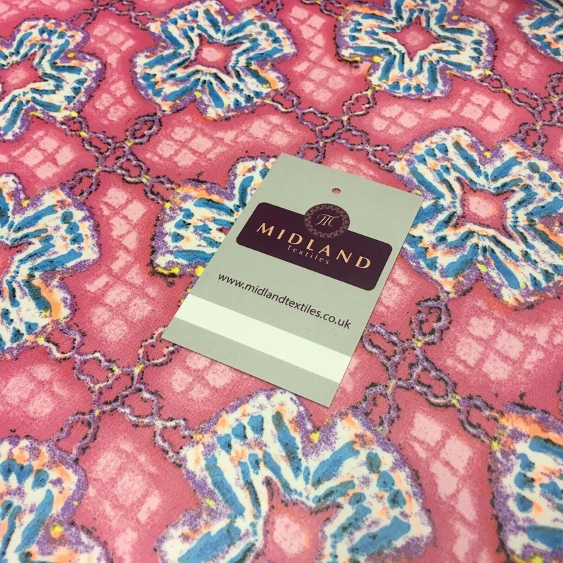 Pink Geometric Printed Crepe chiffon Dress Fabric 150 cm MK1190-31 Mtex