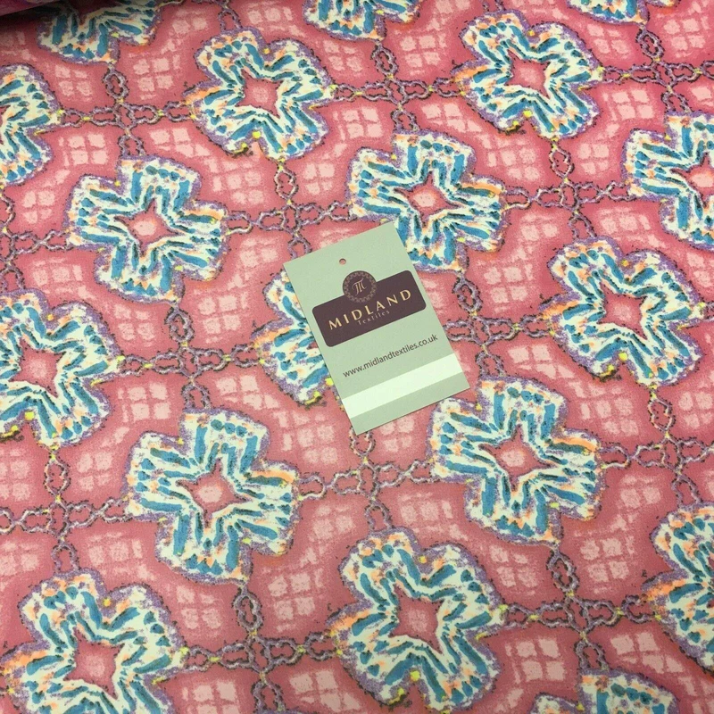 Pink Geometric Printed Crepe chiffon Dress Fabric 150 cm MK1190-31 Mtex