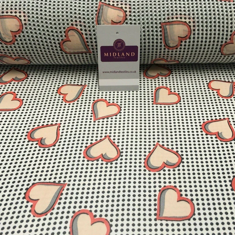 White Coral Heart Spot Printed Crepe chiffon Dress Fabric 150 cm MK1190-24 Mtex