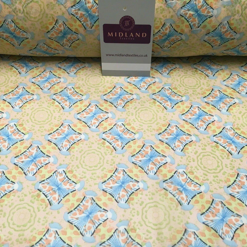 Peach Lime Diamond Geometric Crepe chiffon Dress Fabric 150 cm Wide MK1190-7
