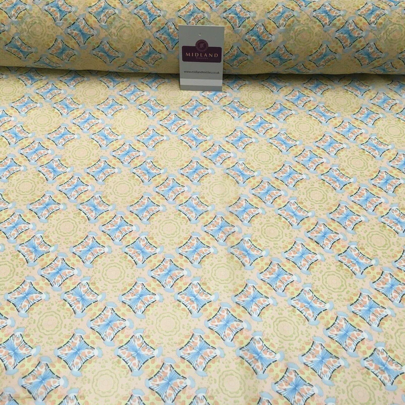 Peach Lime Diamond Geometric Crepe chiffon Dress Fabric 150 cm Wide MK1190-7