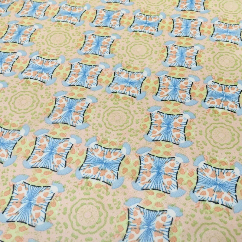 Peach Lime Diamond Geometric Crepe chiffon Dress Fabric 150 cm Wide MK1190-7