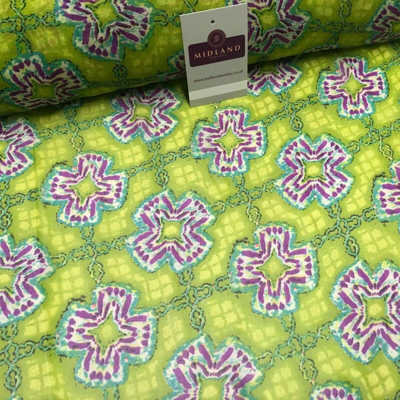Lime Green Geometric printed Crepe chiffon Dress Fabric 150 cm Wide MK1190-2
