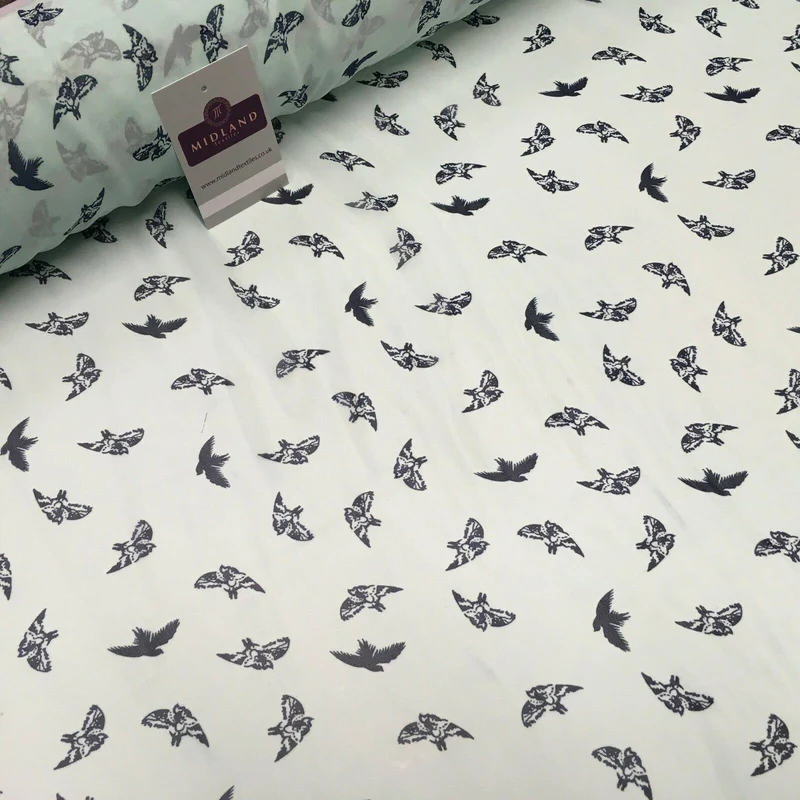 Mint Bird silhouette Printed Crepe chiffon Dress Fabric 150 cm MK1190-20