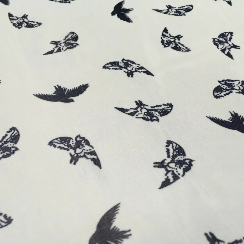 Mint Bird silhouette Printed Crepe chiffon Dress Fabric 150 cm MK1190-20