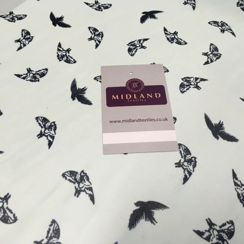 Mint Bird silhouette Printed Crepe chiffon Dress Fabric 150 cm MK1190-20
