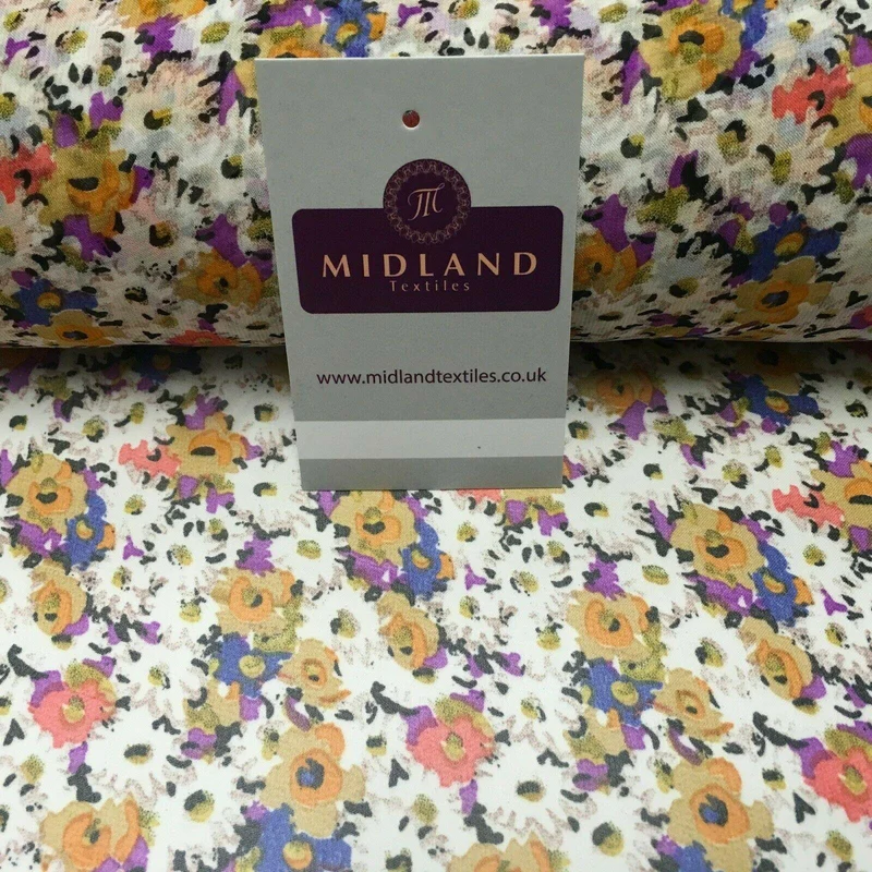 Ivory Multi Floral Printed Crepe chiffon Dress Fabric 150 cm MK1190-28 Mtex