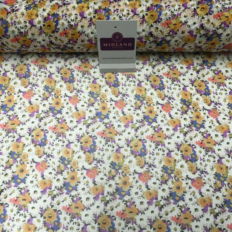 Ivory Multi Floral Printed Crepe chiffon Dress Fabric 150 cm MK1190-28 Mtex