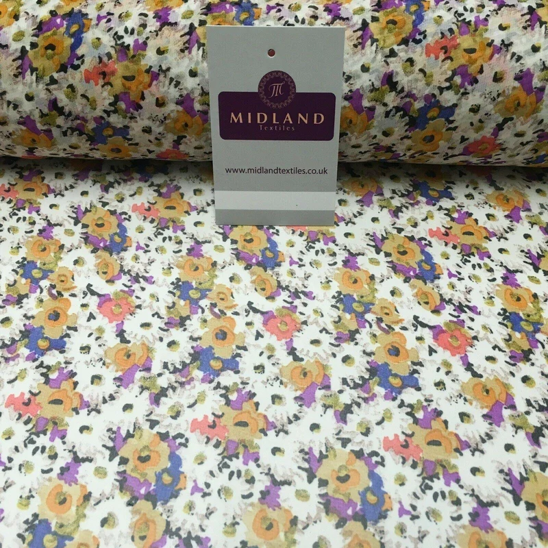 Ivory Multi Floral Printed Crepe chiffon Dress Fabric 150 cm MK1190-28 Mtex