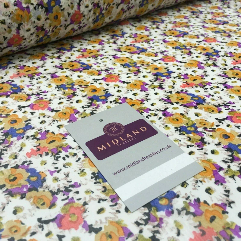 Ivory Multi Floral Printed Crepe chiffon Dress Fabric 150 cm MK1190-28 Mtex