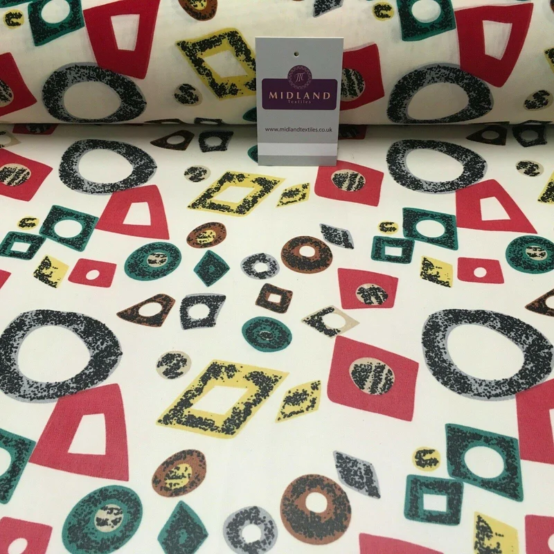Cream Shapes printed Crepe chiffon Dress Fabric 150 cm Wide MK1190-6 Mtex