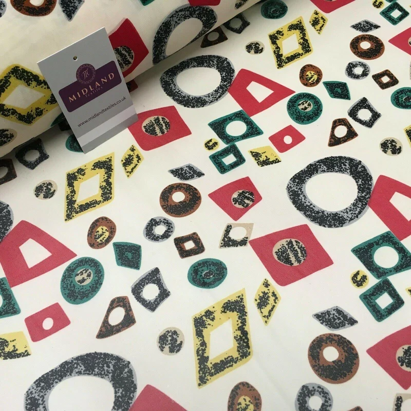 Cream Shapes printed Crepe chiffon Dress Fabric 150 cm Wide MK1190-6 Mtex