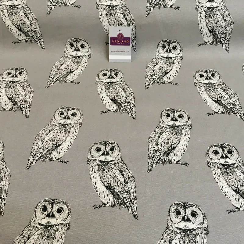 Grey Owls Printed 100% Cotton Canvas Craft Fabric 150 Cm Wide Mtex MK856-21
