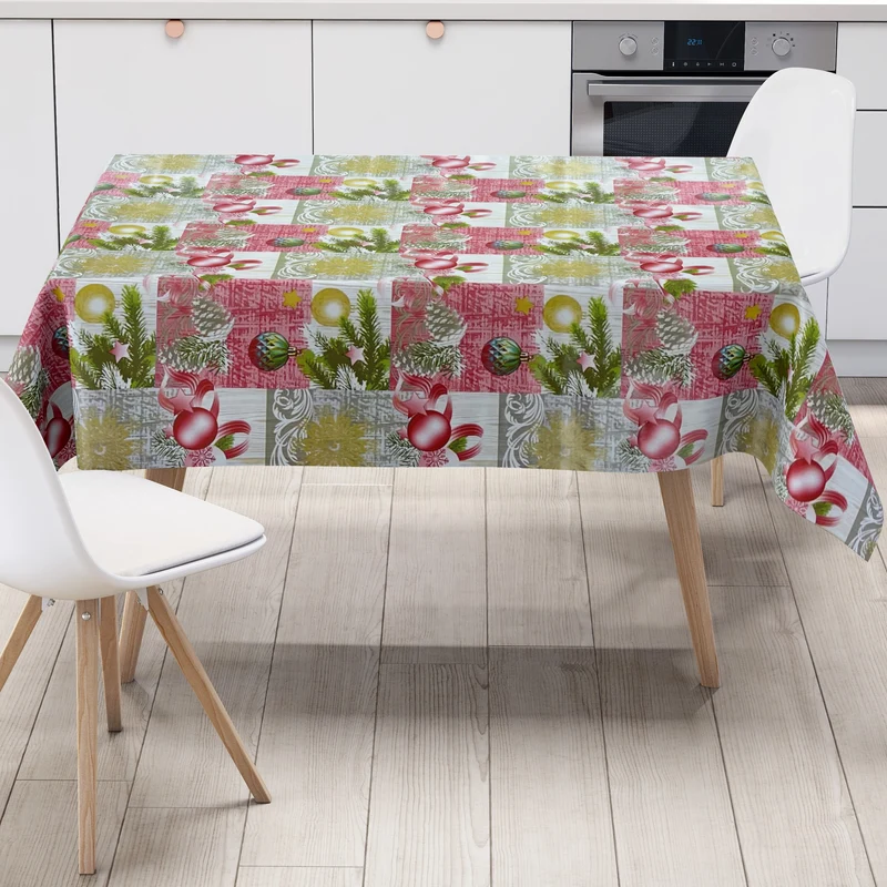 Wachstuch Rolle Weihnachten P848-2 Weihnachtskugeln Tannenzweig rot Rollenware