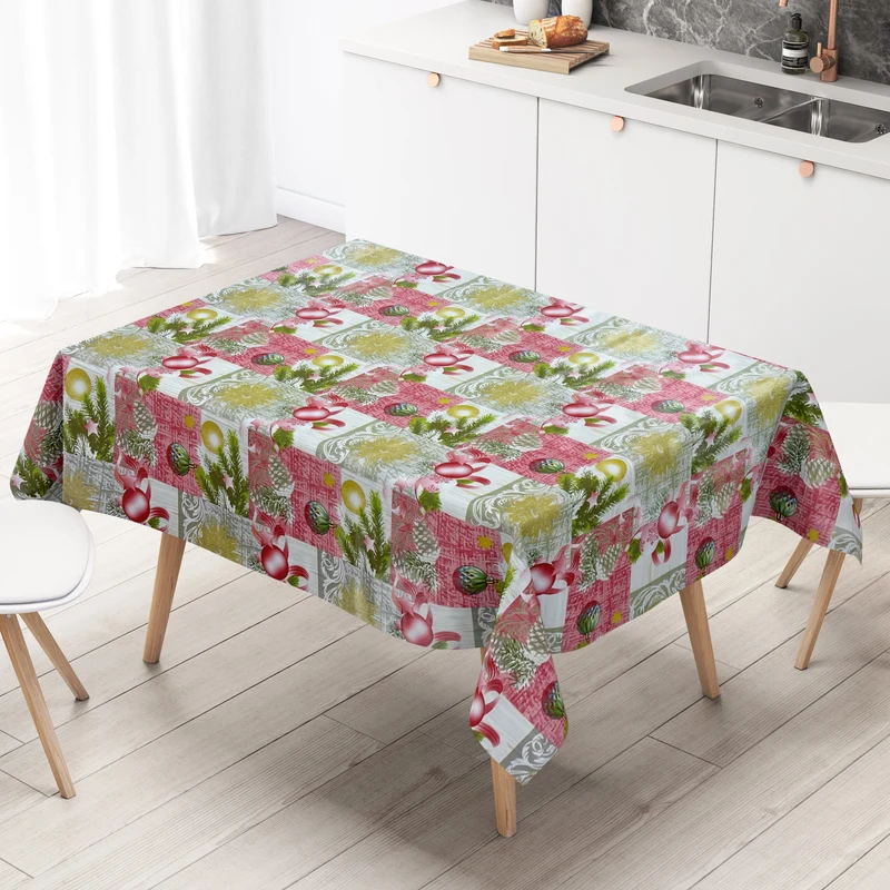 Wachstuch Rolle Weihnachten P848-2 Weihnachtskugeln Tannenzweig rot Rollenware
