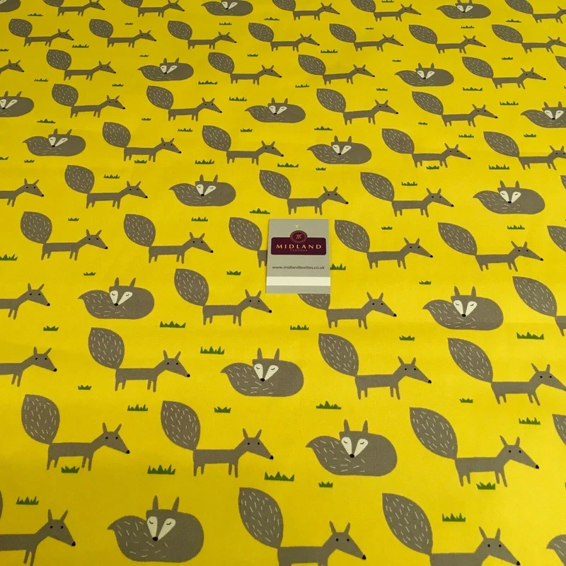Yellow Foxes Printed 100% Cotton Canvas Craft Fabric 150 Cm Wide Mtex MK856-19