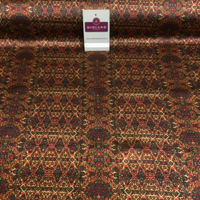Red Rust Silky Digital Printed Satin Dress Fabric 150 cm MK1327-4
