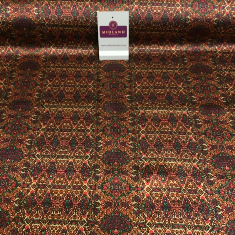 Red Rust Silky Digital Printed Satin Dress Fabric 150 cm MK1327-4