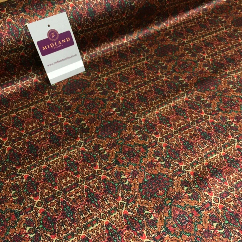 Red Rust Silky Digital Printed Satin Dress Fabric 150 cm MK1327-4
