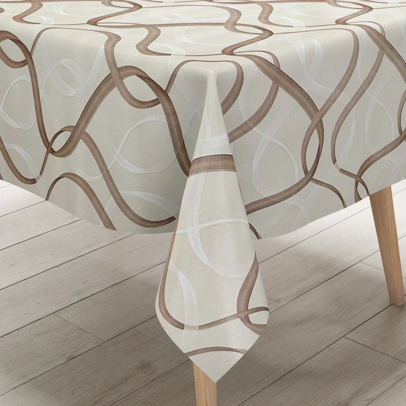 Wachstuch Tischdecke K152A beige Wellen Linien modern eckig rund oval