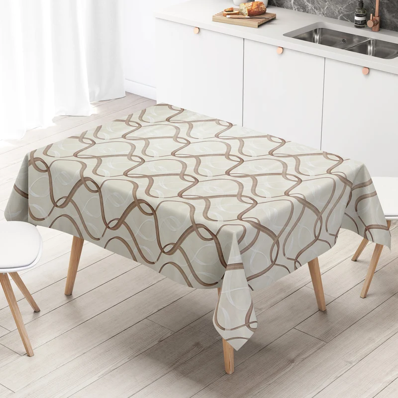 Wachstuch Tischdecke K152A beige Wellen Linien modern eckig rund oval