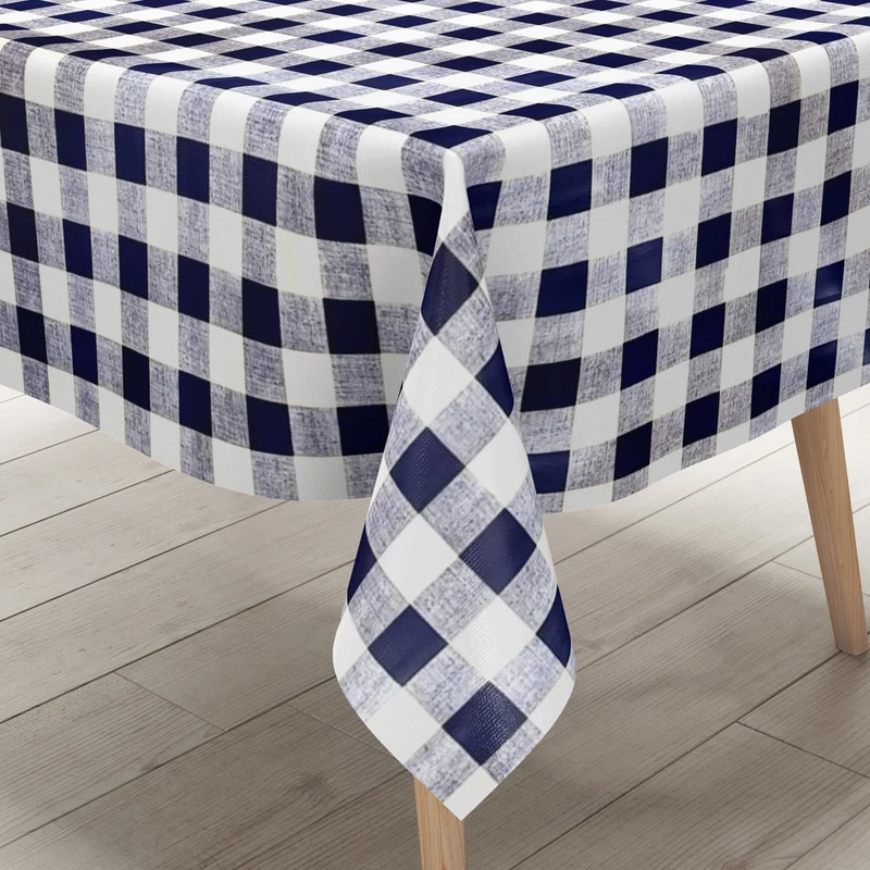 Wachstuch Tischdecke 84D dunkelblau marine kariert Karo eckig rund oval