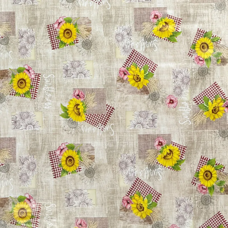 Wachstuch Tischdecke 199A Sonnenblumen Getreide auf Holz eckig rund oval