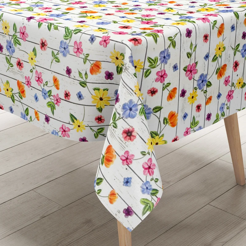Wachstuch Tischdecke 200A bunte Blumen auf Holz eckig rund oval Meterware