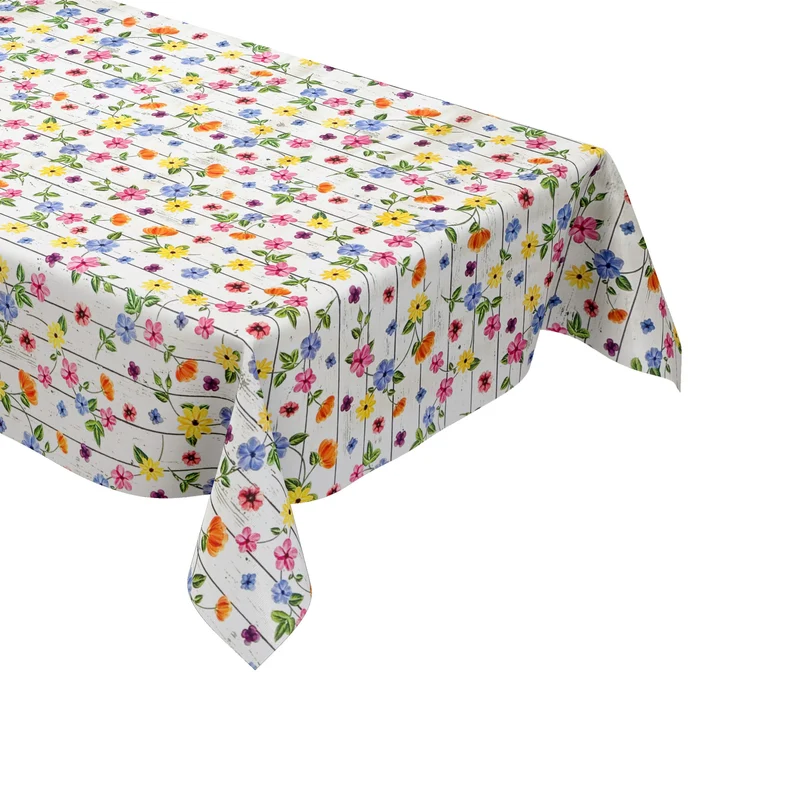 Wachstuch Tischdecke 200A bunte Blumen auf Holz eckig rund oval Meterware