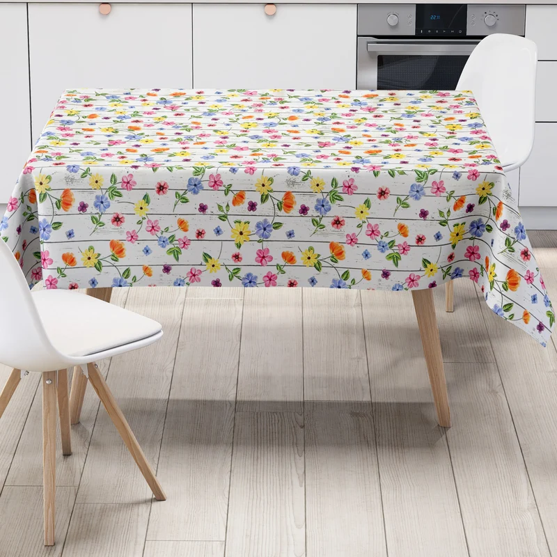 Wachstuch Tischdecke 200A bunte Blumen auf Holz eckig rund oval Meterware