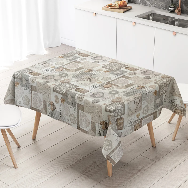 Wachstuch Tischdecke C146062 beige LOVE Herzen eckig rund oval Meterware