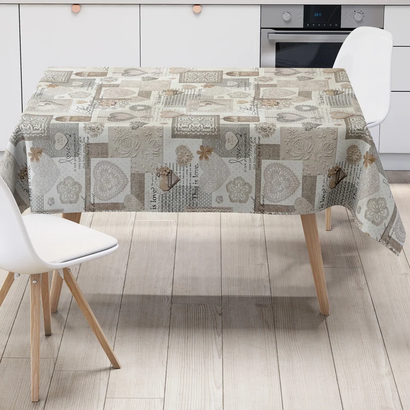 Wachstuch Tischdecke C146062 beige LOVE Herzen eckig rund oval Meterware