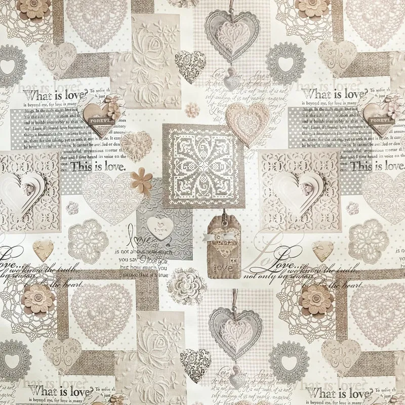 Wachstuch Tischdecke C146062 beige LOVE Herzen eckig rund oval Meterware