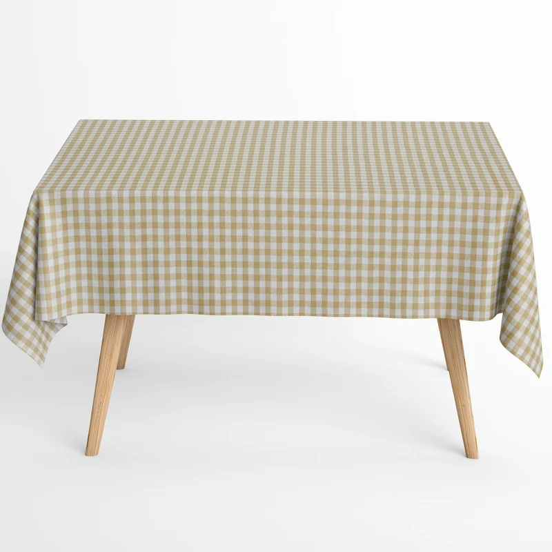 Jacquard Tischdecke beschichtete Baumwolle Fleckenschutz MENORCA C101 beige kariert eckig rund oval