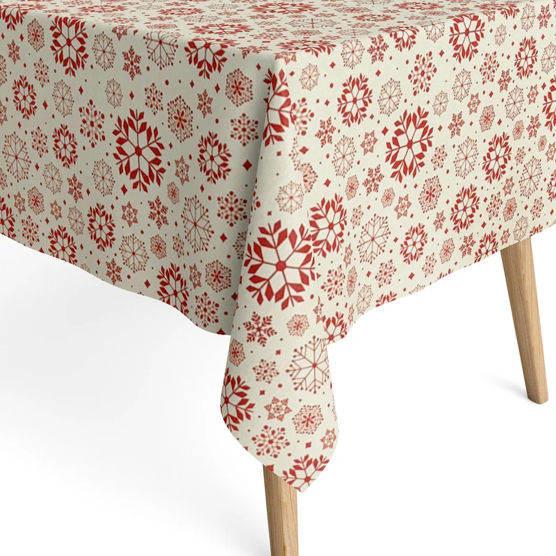Jacquard Tischdecke beschichtete Baumwolle Fleckenschutz TIRENA beige Schneeflocken Winter eckig rund oval