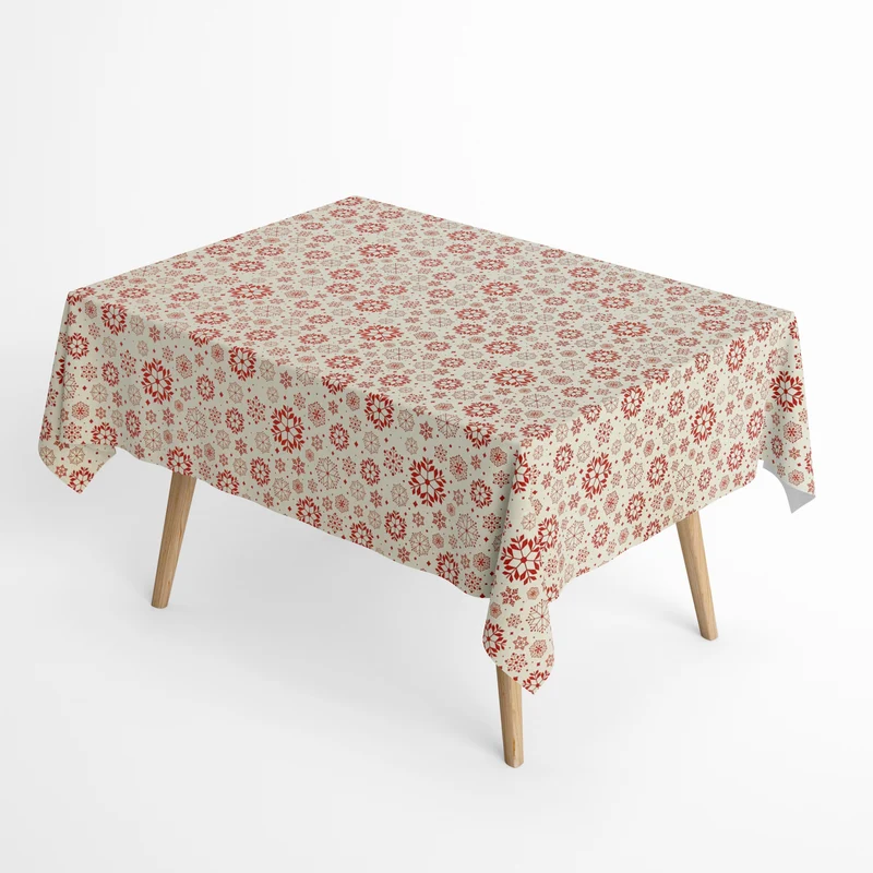 Jacquard Tischdecke beschichtete Baumwolle Fleckenschutz TIRENA beige Schneeflocken Winter eckig rund oval