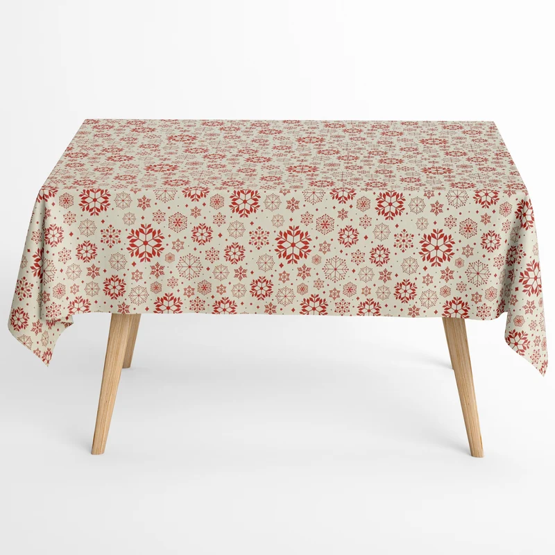 Jacquard Tischdecke beschichtete Baumwolle Fleckenschutz TIRENA beige Schneeflocken Winter eckig rund oval