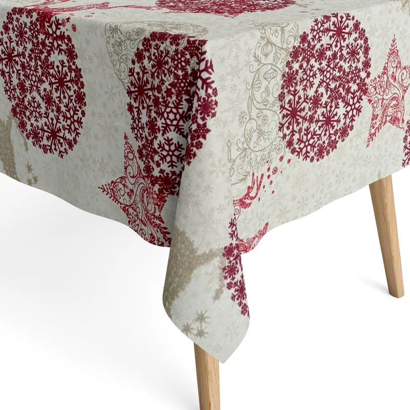 Jacquard Tischdecke beschichtete Baumwolle Fleckenschutz SNOW FLAKE Rentier Schneeflocken Weihnachten eckig rund oval