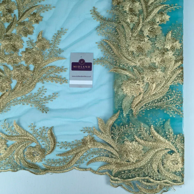 Floral Gold Net Scalloped edge wedding dress Fabric 139 cm M1212 Mtex