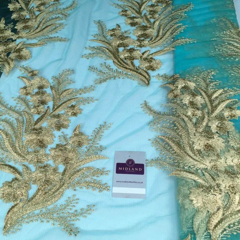 Floral Gold Net Scalloped edge wedding dress Fabric 139 cm M1212 Mtex