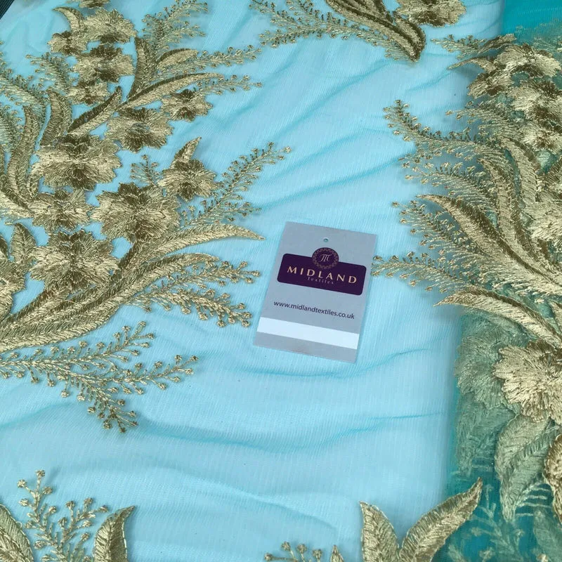 Floral Gold Net Scalloped edge wedding dress Fabric 139 cm M1212 Mtex