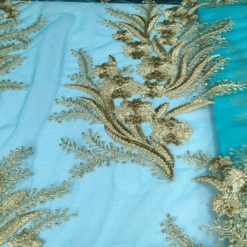 Floral Gold Net Scalloped edge wedding dress Fabric 139 cm M1212 Mtex