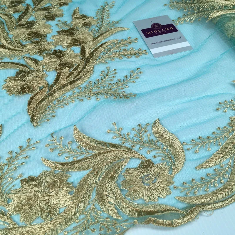 Floral Gold Net Scalloped edge wedding dress Fabric 139 cm M1212 Mtex
