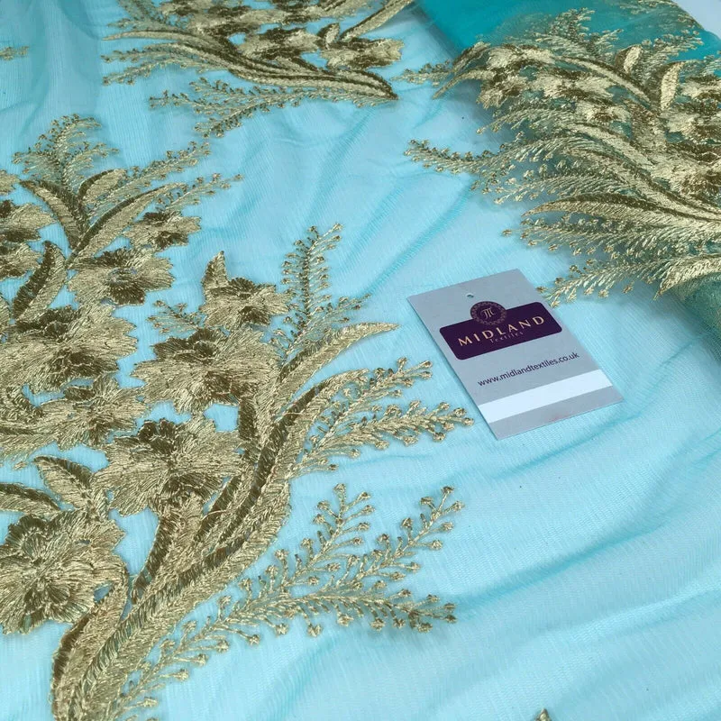 Floral Gold Net Scalloped edge wedding dress Fabric 139 cm M1212 Mtex