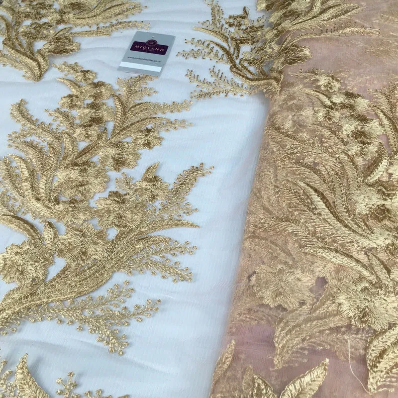 Floral Gold Net Scalloped edge wedding dress Fabric 139 cm M1212 Mtex